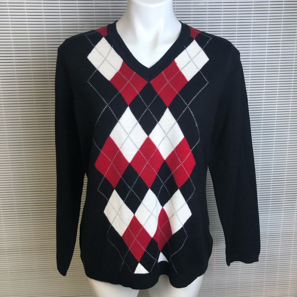 Argyle Sweater Black Red & White Long Sleeve